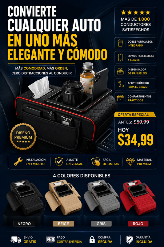 Oferta Especial:  Apoyabrazos Organizador para Auto